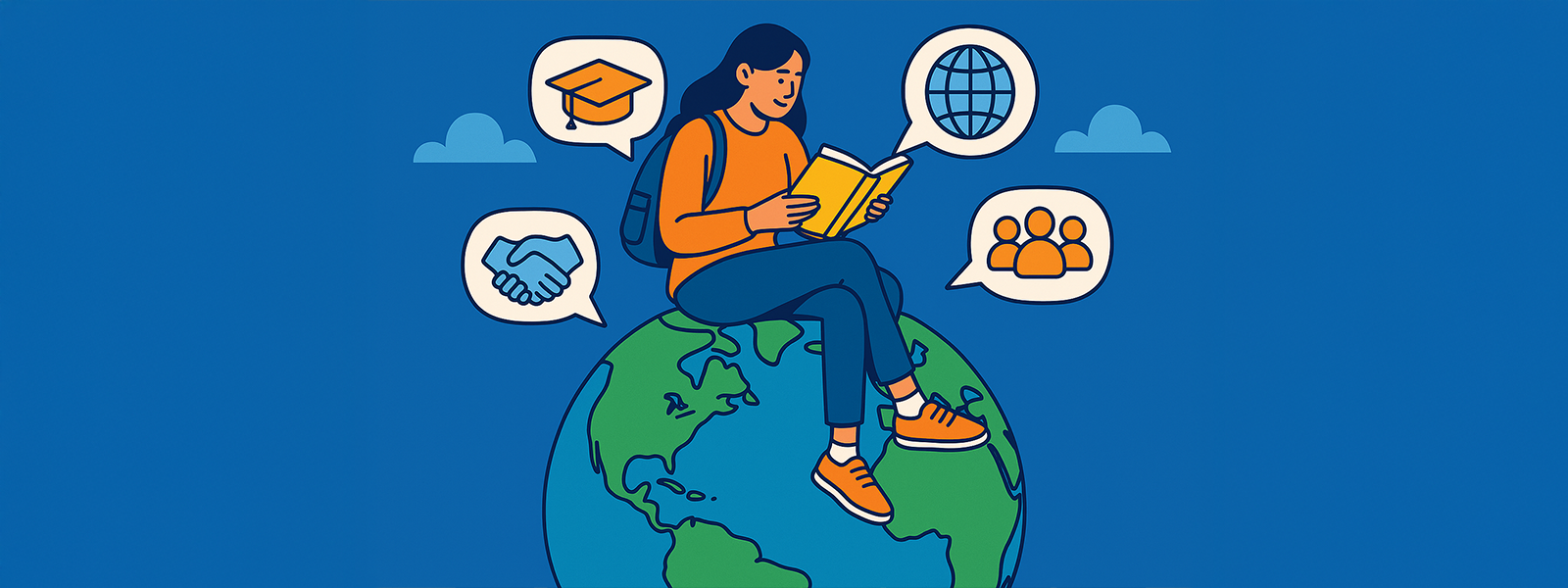 Ilustración de una chica sentada en el planeta con aspiraciones